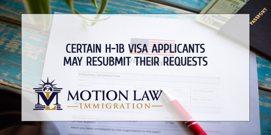 The USCIS allows certain H-1B visa applicants to resubmit their cases